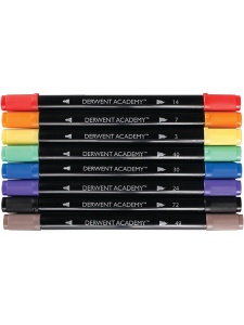 Set 8 markere cu 2 capete Twin-tip Derwent Academy 98206