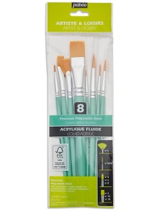 Set 8 pensule cu forme diferite, fibre sintetice aurii si maner scurt, Pebeo, 952313