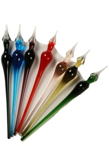 Set caligrafie Toc din sticla, calimara cu tus colorat si hartie asortata Rubinato 2011/11/4