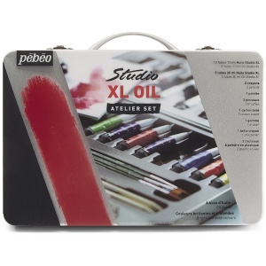 Set de pictura in ulei cu 17 nuante si accesorii, in cutie metalica, Pebeo XL Oil Atelier, 920610