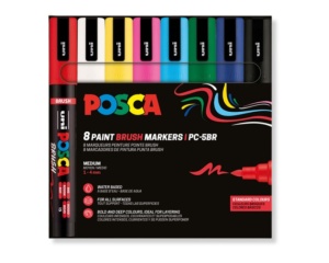 Set Marker Varf Pensula UNI PC-5BR Posca 1-4 mm 8 culori