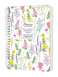 Sketchbook cu spira Flowers plante color 120g/mp, 60 file Drasca