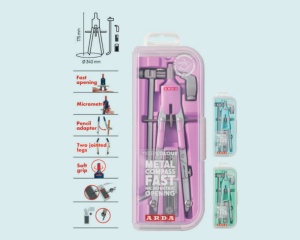 Compas pentru geometrie 5 piese in cutie din plastic pastel CO9PAS Arda