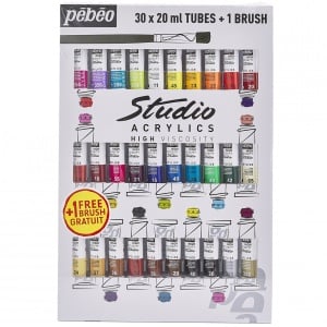 Culori acrilice set 30 x 20 ml + 1 pensula cadou Studio Pebeo 833431