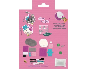 Kit de cusut pentru copii Little Couz’in Nino & Mila Duo Cat – set creativ brelocuri pisici Mandarine KC187C