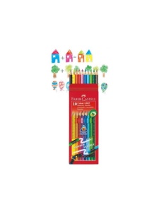 Set 10 creioane colorate ergonomice cu radiera Faber Castell 116613