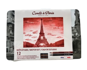 Set 12 Creioane Asortate pentru Schita si Desen Cutie Metal Conte 2186