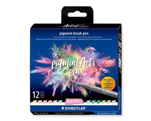 Set 12 linere Pigment Brush cu varf tip pensula, culori pastel, 371-C12-2, Staedtler