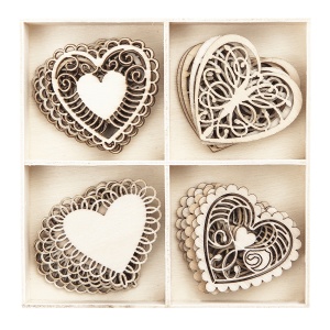 Set 20 Ornamente Lemn Inimi DPDN-029 Dp Craft