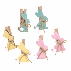 Set 6 Clestisori Lemn Cu Iepuri Pastelati Paste DPWL-059 Dp Craft