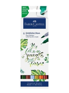 Set 6 markere cu 2 capete Lettering set Jungle Faber Castell 164517