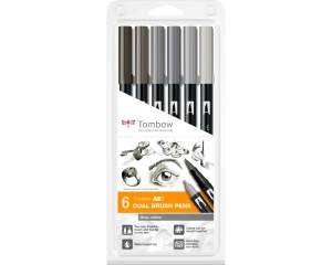 Set 6 markere Dual Brush, Gray Colours, Tombow, TB-ABT-6P-6