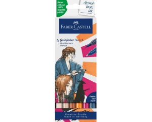 Set 6 markere manga profesionale pe baza de alcool 2 capete Goldfaber Faber-Castell FC164809
