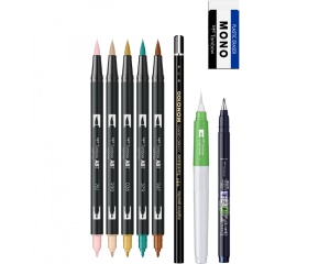 Set 9 piese pentru lettering si efecte acuarelabile, Cozy Times, Tombow, TB-BS-FH1