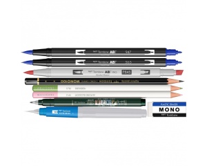 Set 9 piese pentru urban sketching cu markere, creioane si accesorii, Tombow, URBAN-SET