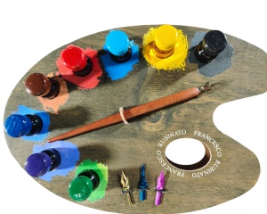 Set caligrafie si pictura Rubinato cu toc, tusuri colorate si penite decorative 7452