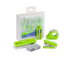 Set de birou Kangaro DE-Mini-10, capsator, perforator, capse, dispenser, banda adeziva si foarfeca