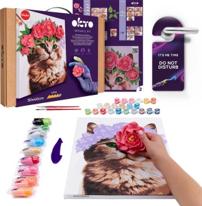 Set Pictura si Modelare 3D cu Argila Usoara 30x40 cm Pisica cu Coroana de Flori Okto 30010 - Img 2