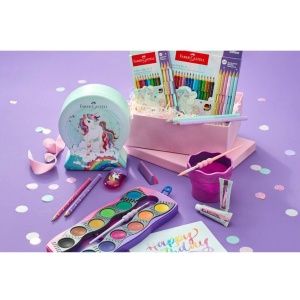 Cutie pentru Apa Click and Go Faber-Castell Roz Marmorat Editie Unicorni
