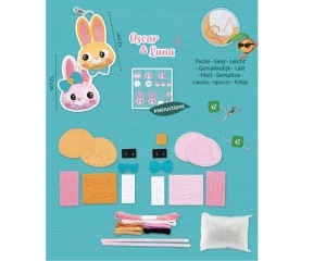 Kit de cusut pentru copii Little Couz’in Oscar & Luna Duo Rabbit set creativ brelocuri iepurasi Mandarine KC188C