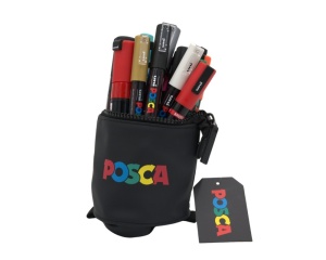 Penar Cilindric Negru cu 18 Markere Posca