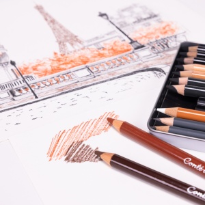 Set 12 Creioane Asortate pentru Schita si Desen Cutie Metal Conte 2186