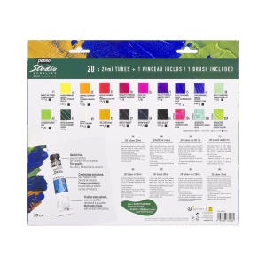 Set 20x20ml culori acrilice Pebeo Studio acrylics + 1 pensula cadou 833426