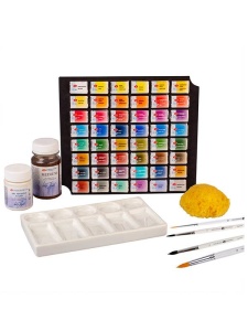Set 48 acuarele, paleta din portelan, 4 pensule, fluid pentru mascare, medium si burete White Nights Nevskaya 19432140