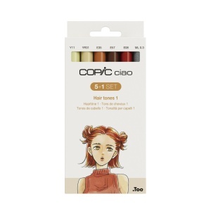 Set 5 markere cu cerneala pe baza de alcool + 1 Multiliner negru 0,3 mm, Copic Ciao Hair Tones 1, 22075572