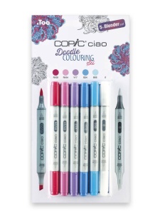 Set 5 markere cu cerneala pe baza de alcool + Colorless Blender, Copic Ciao Doodle, 22075569