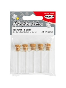 Set 5 sticlute cu dop pluta 12x40 mm pentru decor si DIY Meyco