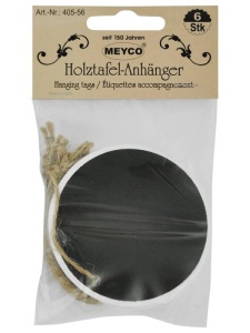 Set 6 decoratiuni rotunde din lemn, cu snur, diametru 6cm Meyco 40556