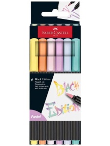 Set 6 Markere Brush Pen Pastel Black Edition Faber-Castell 116453