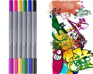 Set 6 markere solubile 2 capete graffiti goldfaber Faber-Castell 164525
