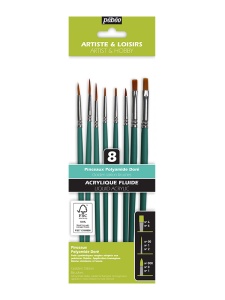 Set 8 pensule cu varfuri diferite, fibre sintetice aurii pentru precizie si aplicare uniforma, Pebeo, 952302