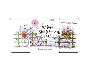 Set 9 piese pentru urban sketching cu markere, creioane si accesorii, Tombow, URBAN-SET