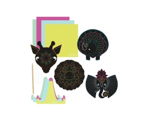 Set creativ cu carduri de razuit, model mandala animale, My Mandarine, cod KC125C