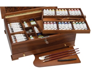 Set profesional pentru pictura in ulei MUSSINI Schmincke, 37 culori x 35 ml + accesorii, in cutie de lemn, cod 70151097