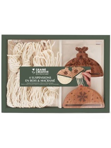 Kit creativ macrame, 4 ornamente cu lemn, 420278, Graine Creative