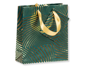 Punga de Cadou 12x4,5x13,5cm Model cu Dungi Verde/Auriu Premium Clairefontaine 212914C