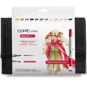 Set 12 markere cu cerneala pe baza de alcool, Copic Ciao Manga Tones 2, cu penar, 22075732