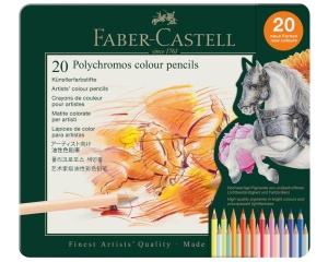 Set 20 creioane colorate cu mina 3,8 mm in cutie metalica, Polychromos, Faber-Castell, FC110020
