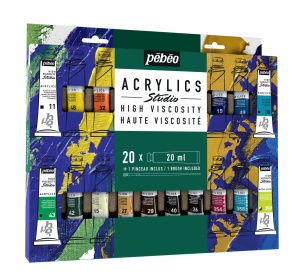Set 20x20ml culori acrilice Pebeo Studio acrylics + 1 pensula cadou 833426