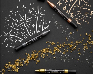 Set 3 markere acrilice cu efect metalizat, auriu, argintiu si cupru, Multimark, Faber-Castell