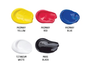 Set 5 culori acrilice Liquitex Basics, 4 x 75 ml + Titanium White 118 ml, pentru amestecuri cromatice, 3699406