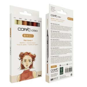 Set 5 markere cu cerneala pe baza de alcool + 1 Multiliner negru 0,3 mm, Copic Ciao Hair Tones 1, 22075572 - Img 5
