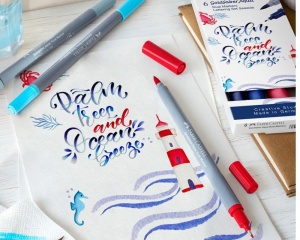 Set 6 Markere cu 2 Capete Lettering Seaside Faber Castell 164519