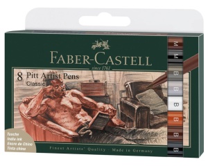 Set 8 markere Pitt Artist Pen clasic cu tus pigmentat Faber-Castell FC167172