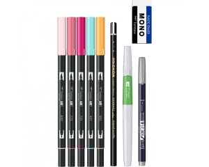 Set 9 piese pentru lettering si efecte acuarelabile, Good Vibes, Tombow, TB-BS-FH2