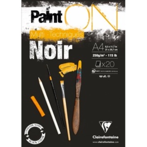 Bloc Mix Media Clairefontaine Paint'ON Black, 20 file, 250g/mp